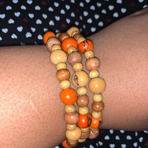 Orange and Brown wooden Beaded wrap Bracelet